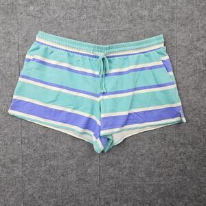 Wildfox Shorts Womens XL Blue White Green Striped Drawstring Pockets Loungewear